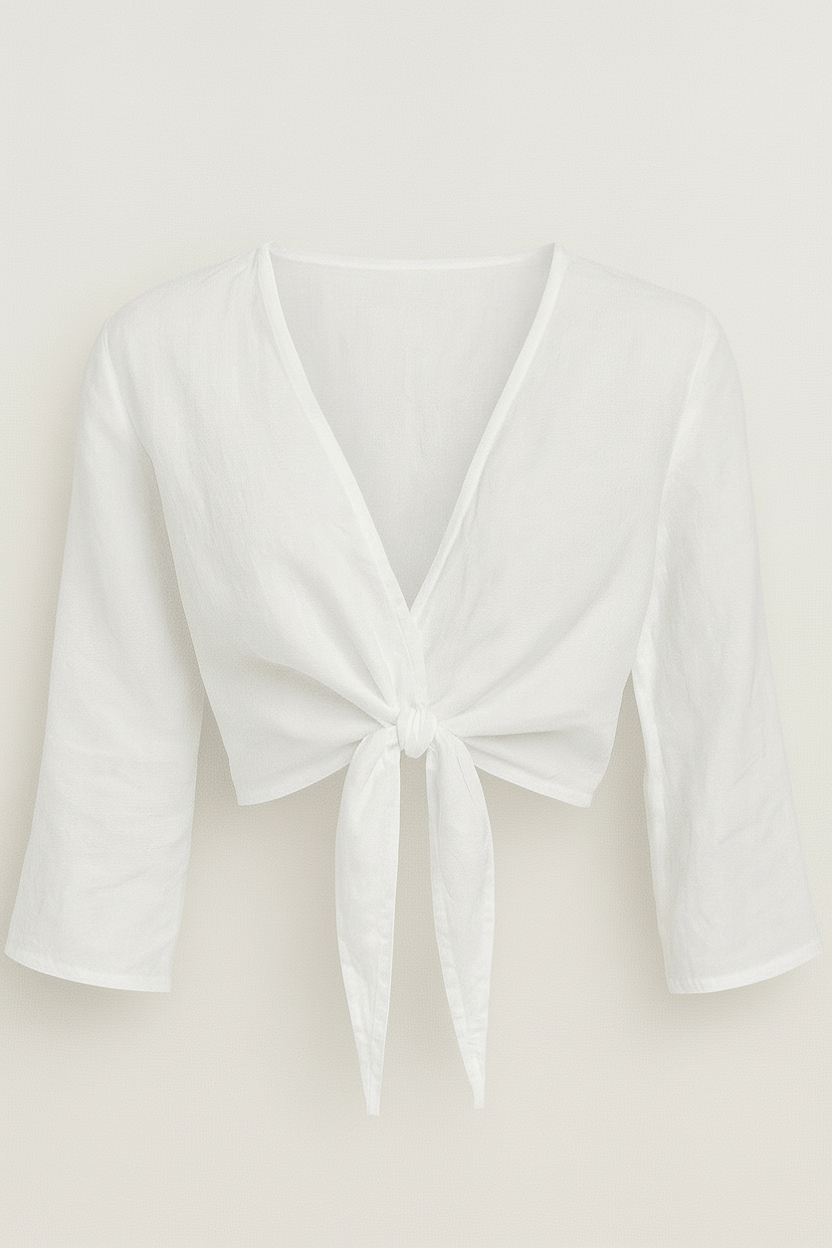 Pure Linen Wrapover Tie Blouse 4394 - Authentic Cotton