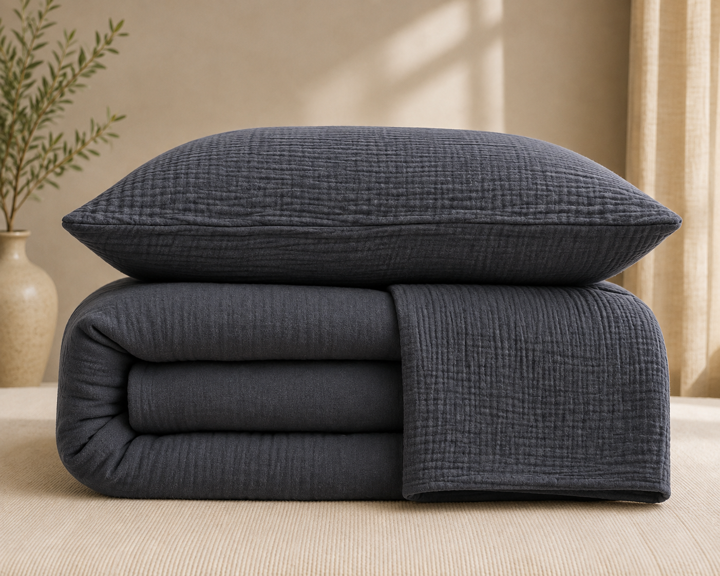 Anthracite Muslin Duvet Set - Queen