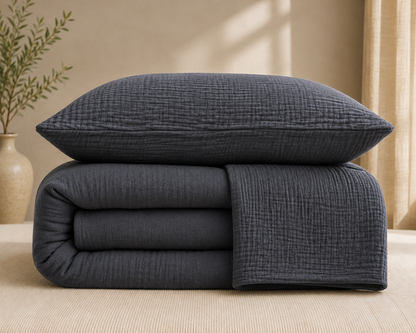 Anthracite Muslin Duvet Set - Queen
