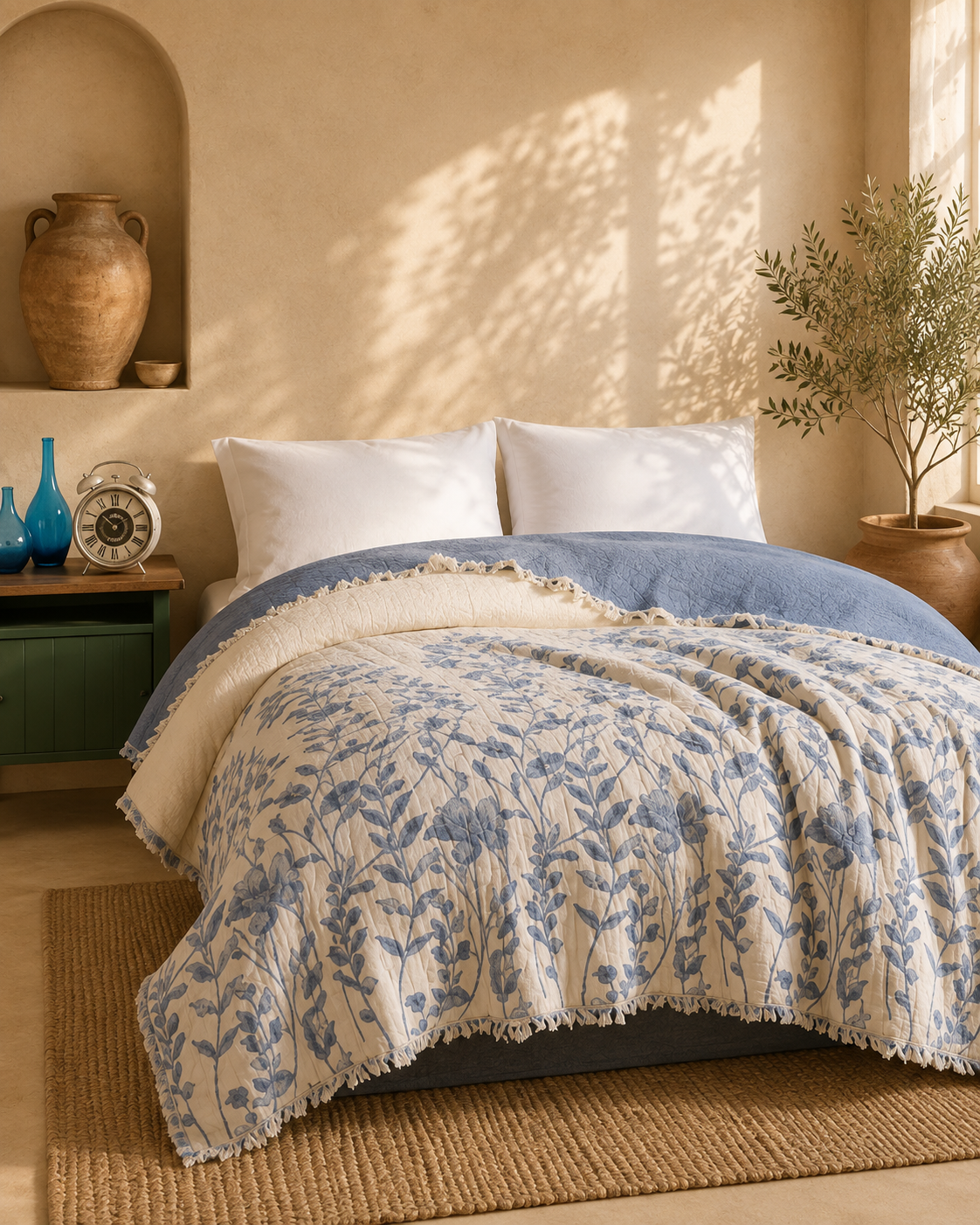 LEAF BRANCH NAVY THROW
