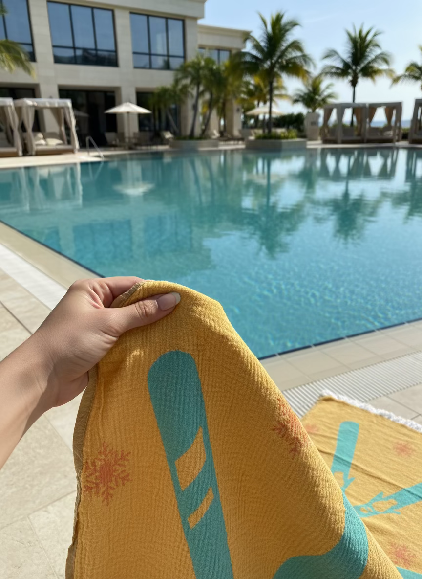 Towel with ski patern on it at the pool
