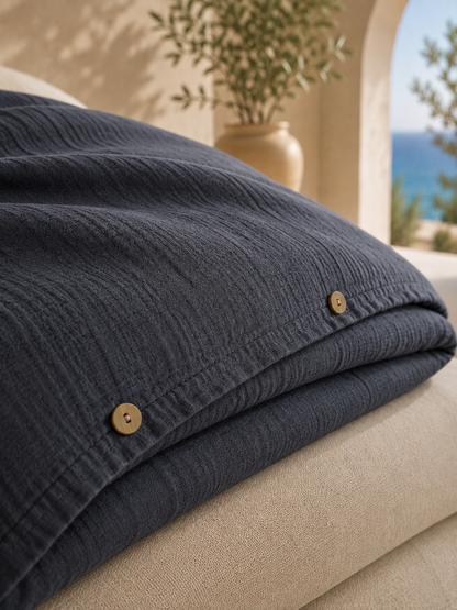 Anthracite Muslin Duvet Set - Queen