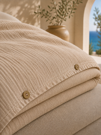Cream Muslin Duvet Set - Queen