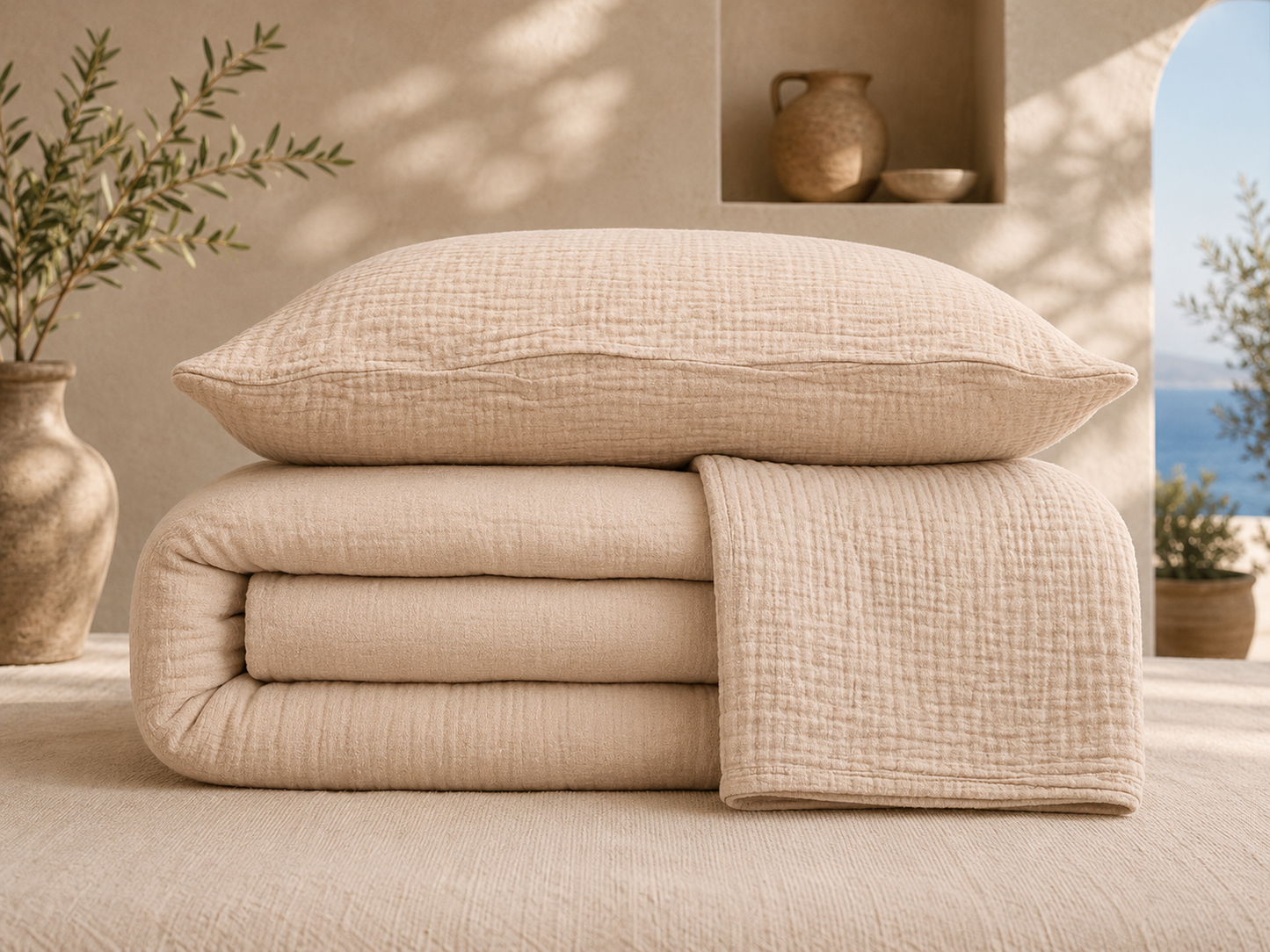Cream Muslin Duvet Set - Queen