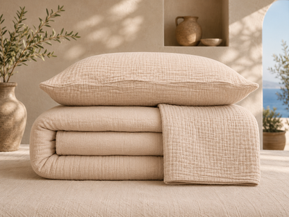 Cream Muslin Duvet Set - Queen