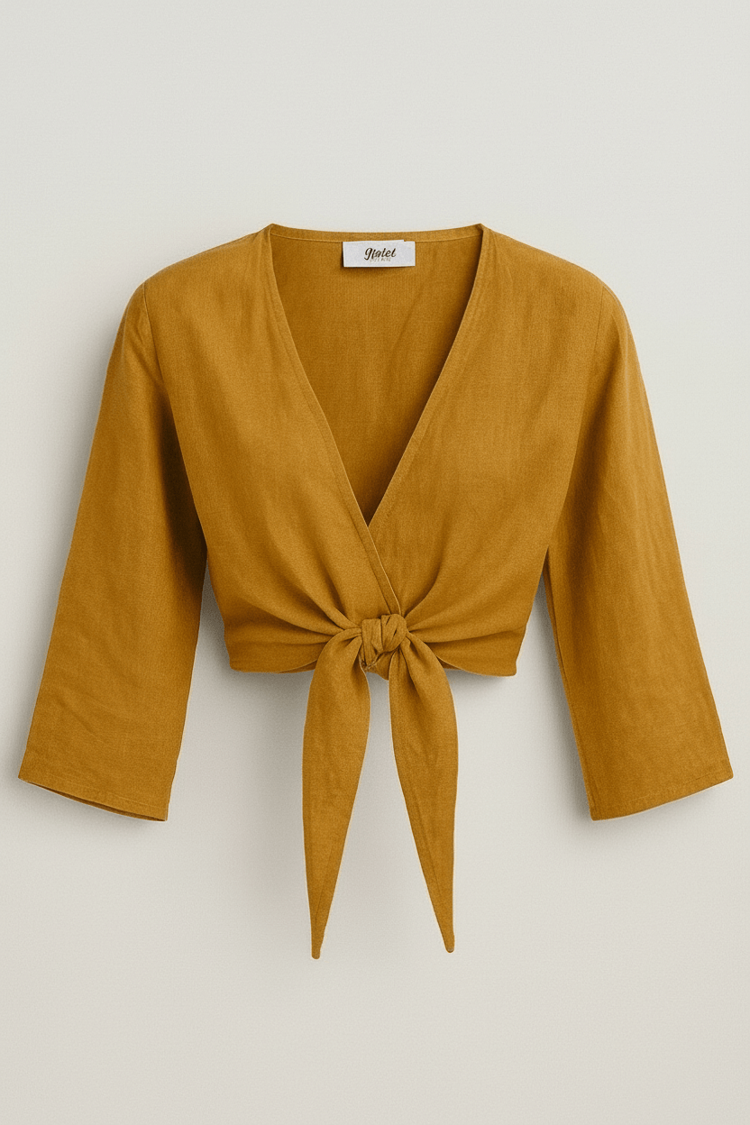 Pure Linen Wrapover Tie Blouse  4394 - Authentic Cotton