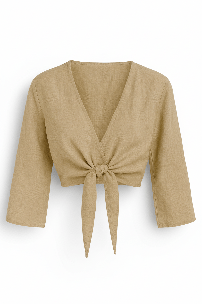 Pure Linen Wrapover Tie Blouse  4394 - Authentic Cotton