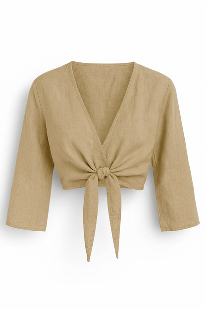 Pure Linen Wrapover Tie Blouse  4394 - Authentic Cotton