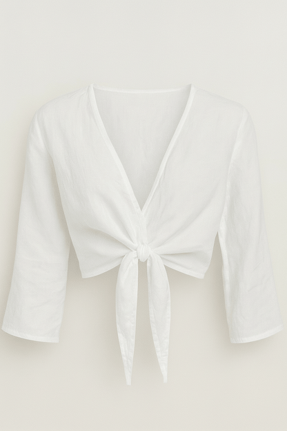 Pure Linen Wrapover Tie Blouse  4394 - Authentic Cotton
