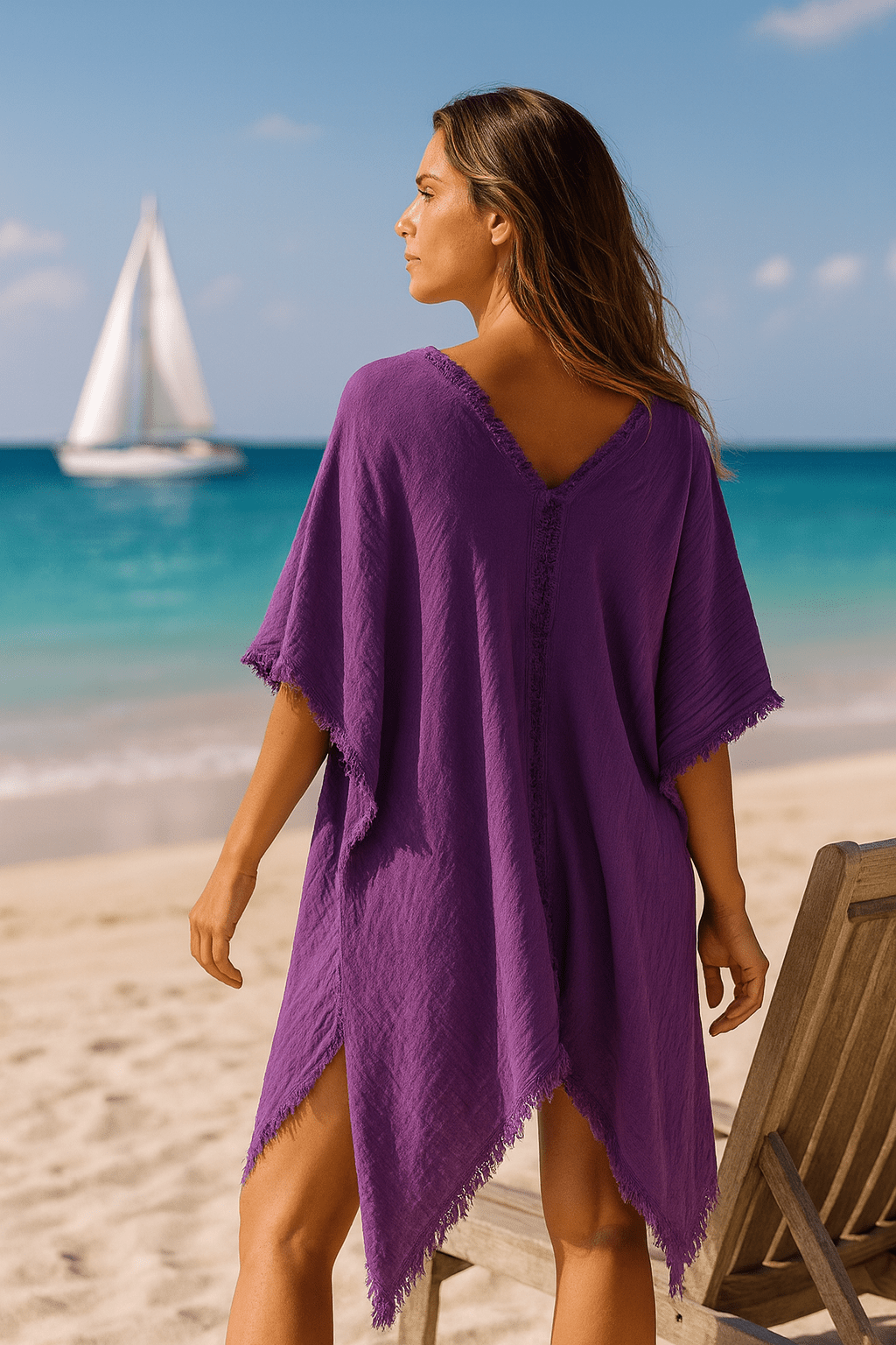 Ultra Thin Muslin Beach Tunic with Front Detail - Authentic Cotton