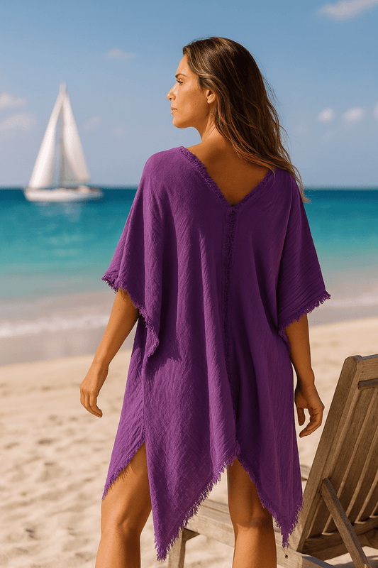 Ultra Thin Muslin Beach Tunic with Front Detail - Authentic Cotton