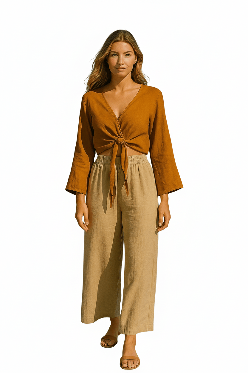 Women's Wide leg Linen Pants  3491 - Authentic Cotton