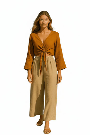 Women's Wide leg Linen Pants  3491 - Authentic Cotton